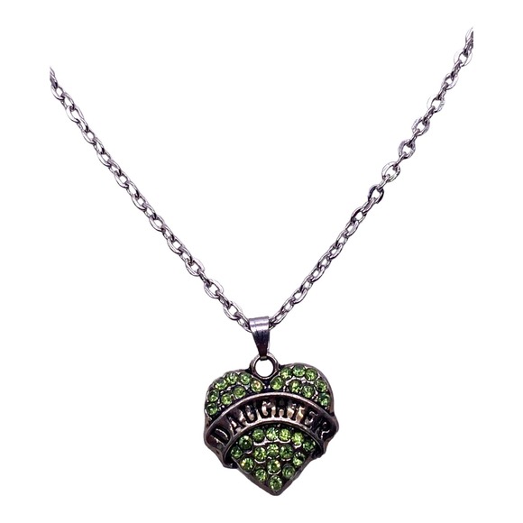 Imitation Green Peridot Daughter Cubic Zirconia Heart Necklace Gift Box - Picture 1 of 4
